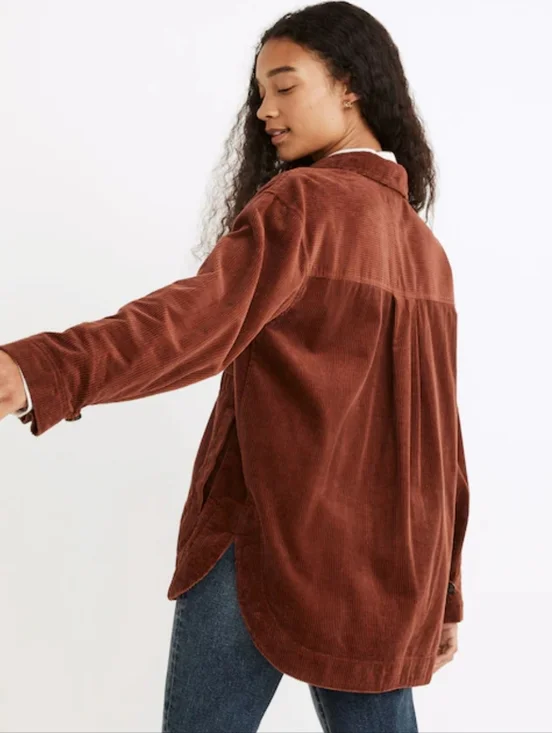 Madewell Shirt Jacket, Size Large, Corduroy, Cinnamon Brown, Buttons - Picture 9 of 14